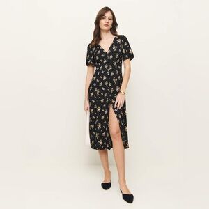 Reformation Black Floral Midi Dress